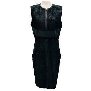J. MENDEL BLACK TEXTURED SLEEVELESS LEATHER MIDI DRESS